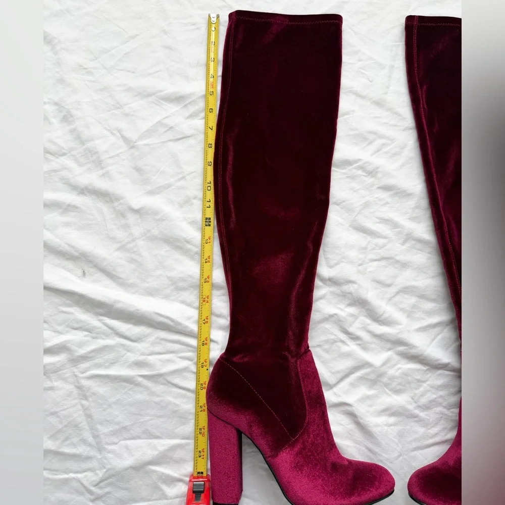 Chinese Laundry Red Wine Brenda Velvet Over The Knee Boots | Burgundy | Size 6